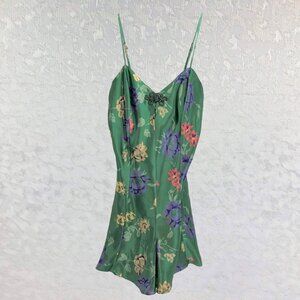 Cacique Vintage Romantic V-Neck Green Floral Teddy Lingerie Size S